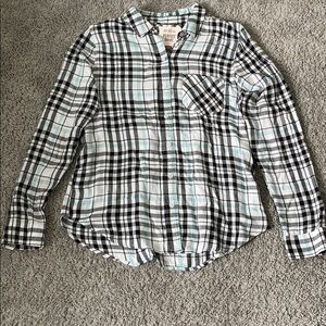 White, black, and aqua flannel